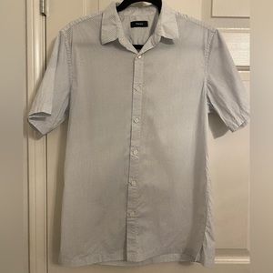 Theory short sleeved button up shirt white and blue